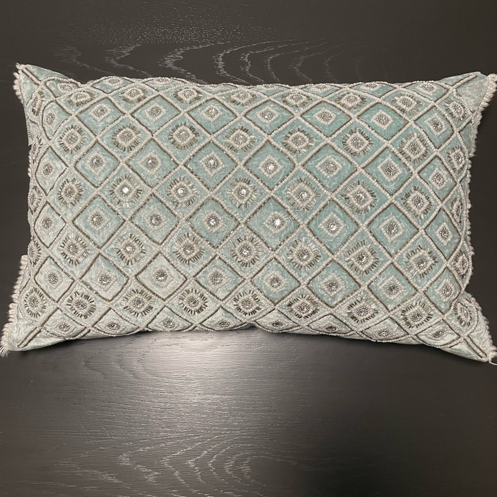 Blue Beaded Accent Pillow